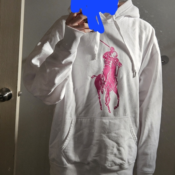 Polo Ralph Lauren White Size L Hoodie Big Polo Logo Oversized Fleece Pullover - Picture 10 of 10